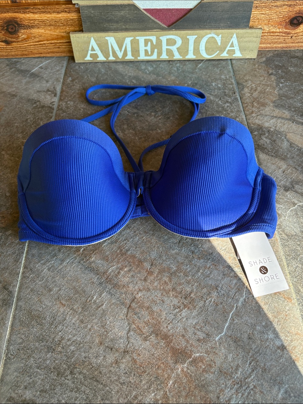 Shade & Shore Cobalt Ribbed Halter Bikini Top